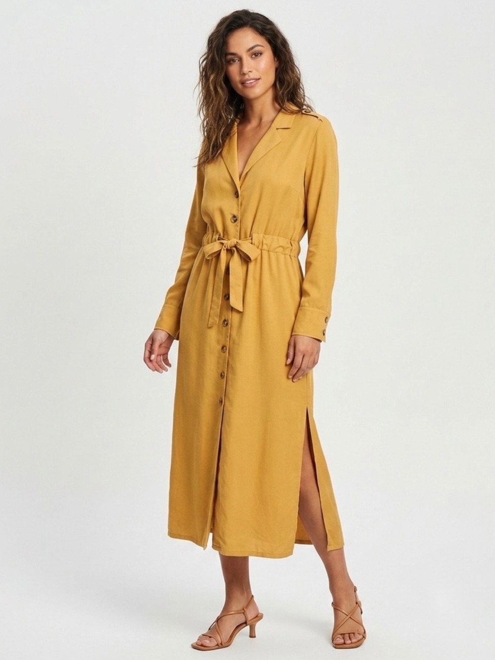 [Zara] Yellow Button Down Tying Dress